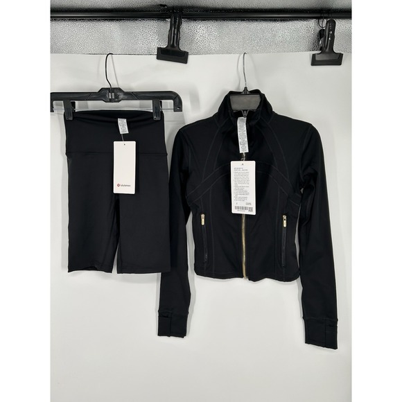 Lululemon Two 2 Piece Matching Set Define Jacket High Rise Biker Shorts Black 2 - Picture 1 of 8